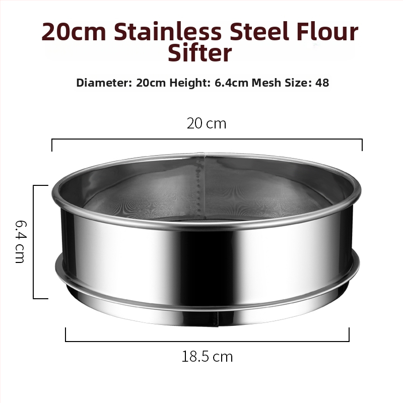Rozsdamentes acél liszt szitó – ultrafin háló, kézi működtetés, stopperrel, sütési eszköz