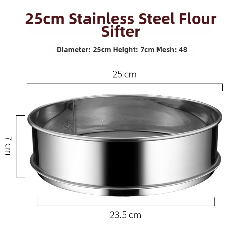 Rozsdamentes acél liszt szitó – ultrafin háló, kézi működtetés, stopperrel, sütési eszköz