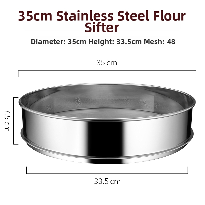 Rozsdamentes acél liszt szitó – ultrafin háló, kézi működtetés, stopperrel, sütési eszköz