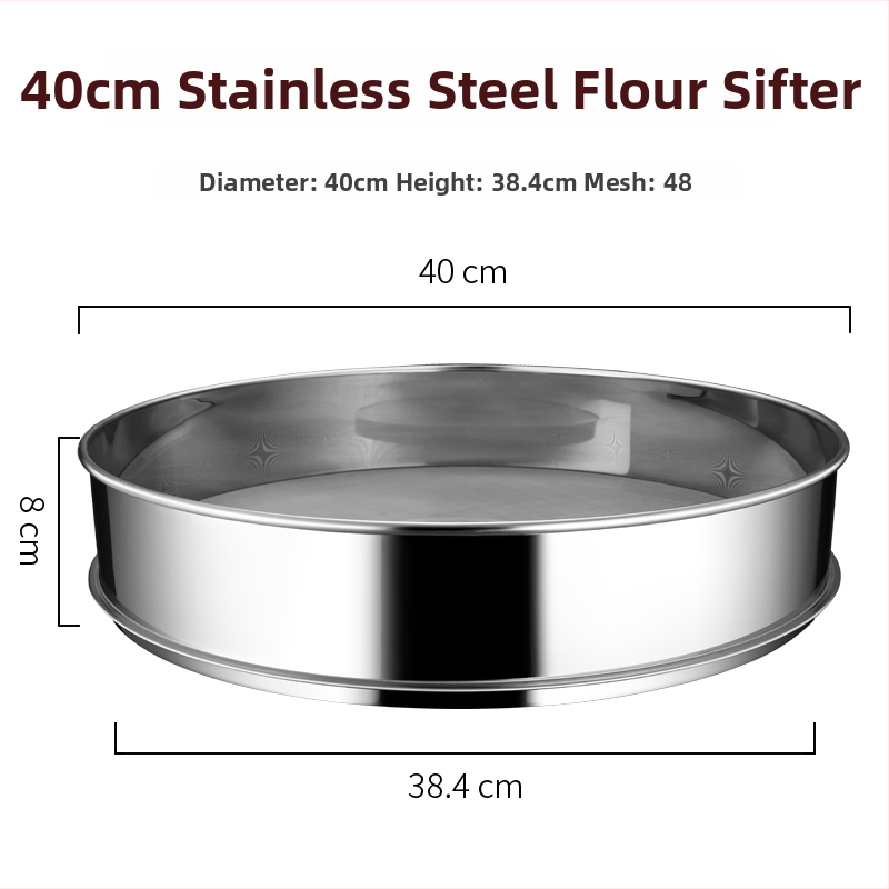 Rozsdamentes acél liszt szitó – ultrafin háló, kézi működtetés, stopperrel, sütési eszköz