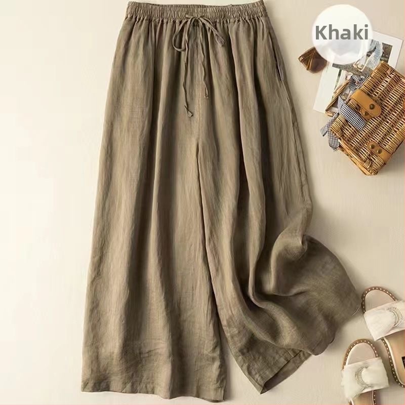 Pamut-len széles lábú nadrág — középmagas derék, laza szabás, vékony anyag