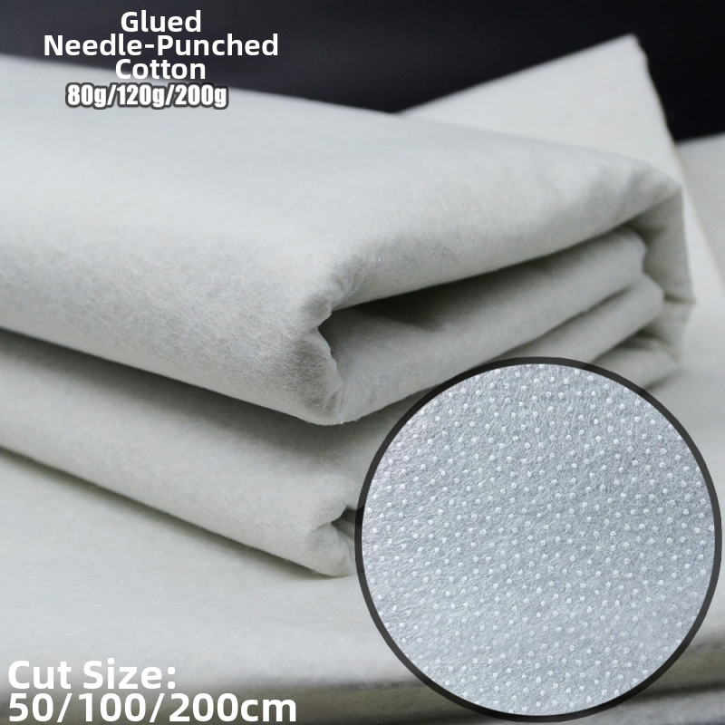 Panou din bumbac cu tehnică needle-punched, cu adeziv pe o singură parte | Material compozit poliester-bumbac | Opțiuni de greutate: 80 g, 120 g, 200 g | Pentru căptușeală de haine și căptușeală DIY