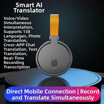 Hordozható Bluetooth AI fordító hang- és videohívásokkal, egyidejű fordítás, alkalmazások közötti fordítás, 5 m hatótávolság