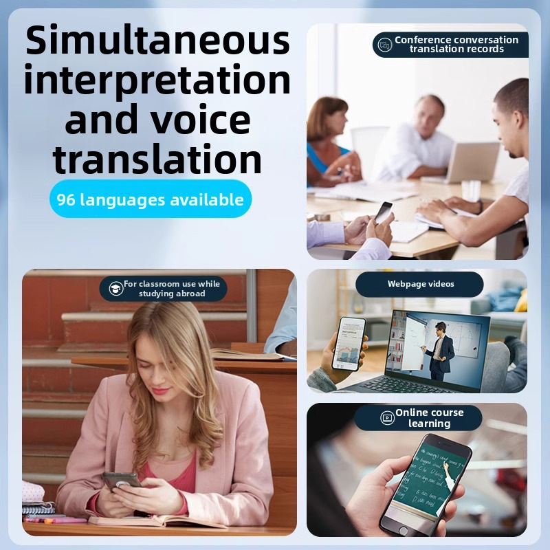 Hordozható Bluetooth AI fordító hang- és videohívásokkal, egyidejű fordítás, alkalmazások közötti fordítás, 5 m hatótávolság