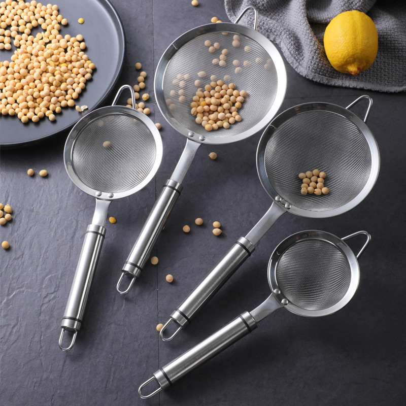 Jialebao – 304 rozsdamentes acél kézi szűrő a gyümölcslé és a szójatej szűrésére, liszt szitáló és sütőkanál funkcióval
