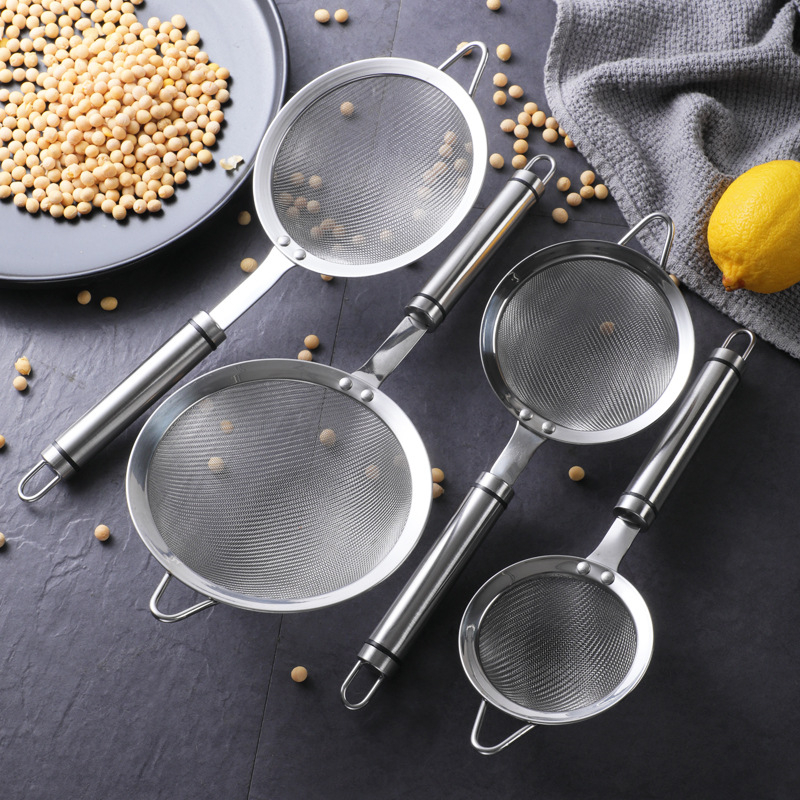 Jialebao – 304 rozsdamentes acél kézi szűrő a gyümölcslé és a szójatej szűrésére, liszt szitáló és sütőkanál funkcióval