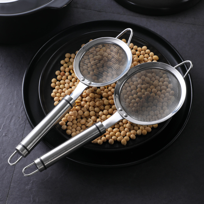 Jialebao – 304 rozsdamentes acél kézi szűrő a gyümölcslé és a szójatej szűrésére, liszt szitáló és sütőkanál funkcióval