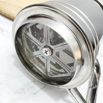 Rozsdamentes acélból készült kézi lisztszita, háromrészes, félautomata, sütéshez