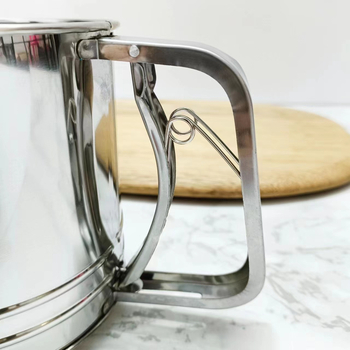 Rozsdamentes acélból készült kézi lisztszita, háromrészes, félautomata, sütéshez