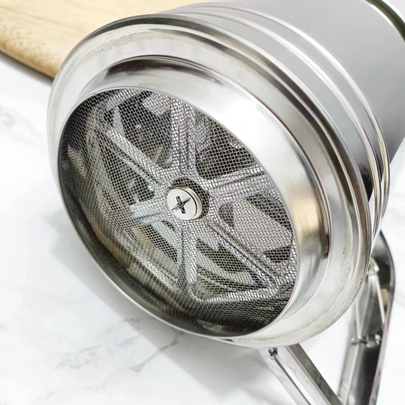 Rozsdamentes acélból készült kézi lisztszita, háromrészes, félautomata, sütéshez