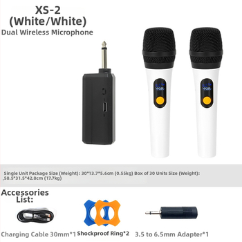 Bezdrôtový mikrofón XS-2, dvojitý ručný pre KTV, nabíjateľný, rozsah 40 Hz-20 kHz, SNR ≥85 dB, vstavaná batéria 500-800 mAh, výdrž 1-3 h