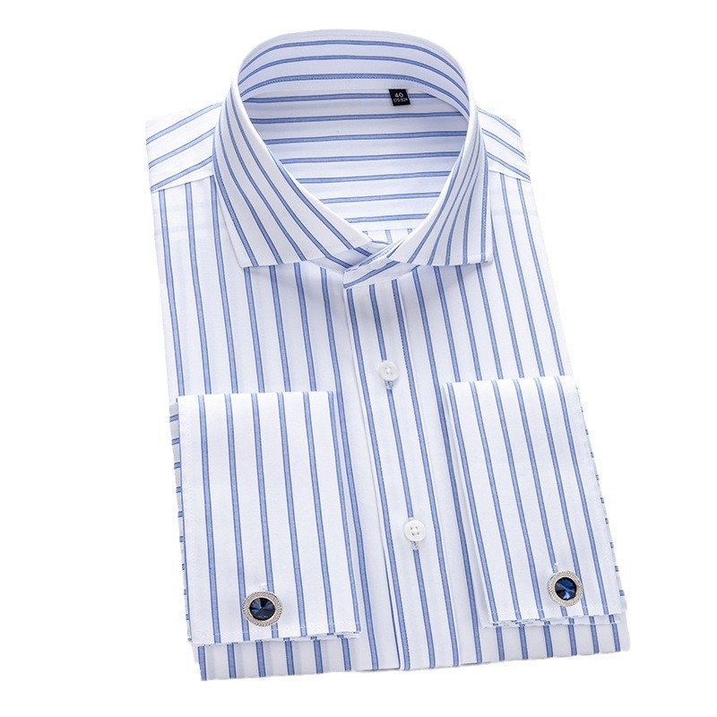 Muška pamučna košulja s prugama, slim fit, duge rukave, bez glačanja, kvadratni ovratnik, poslovni stil