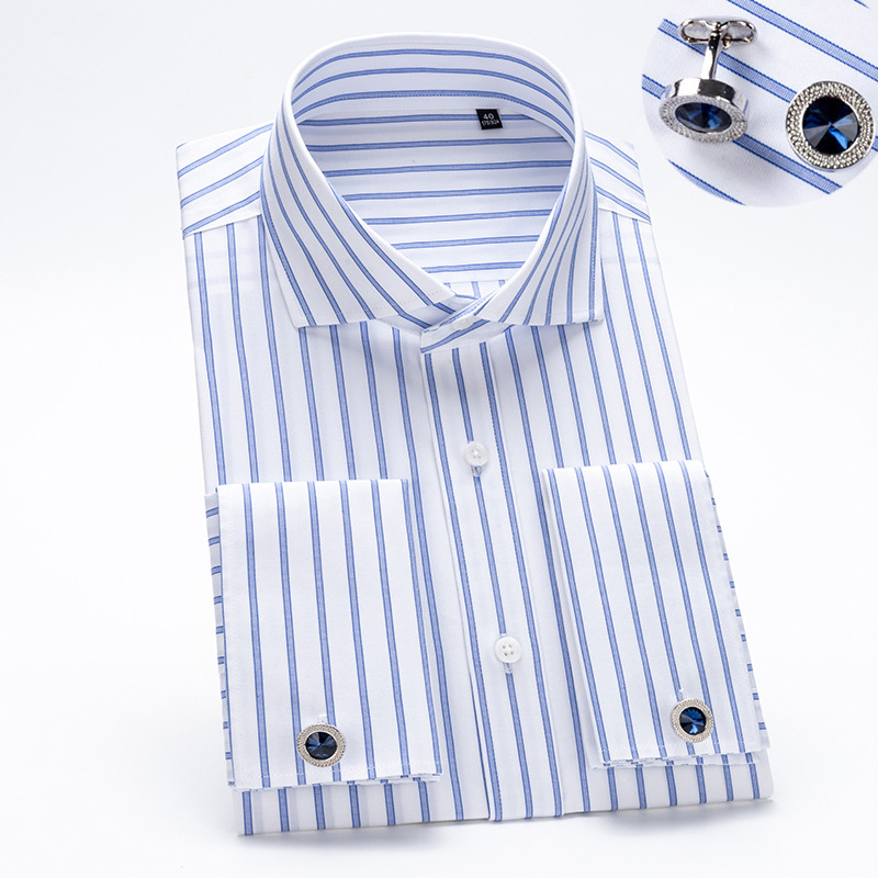 Muška pamučna košulja s prugama, slim fit, duge rukave, bez glačanja, kvadratni ovratnik, poslovni stil