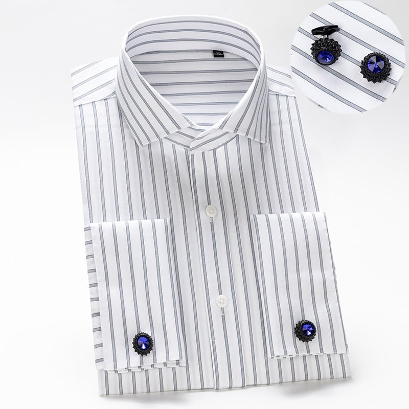 Muška pamučna košulja s prugama, slim fit, duge rukave, bez glačanja, kvadratni ovratnik, poslovni stil