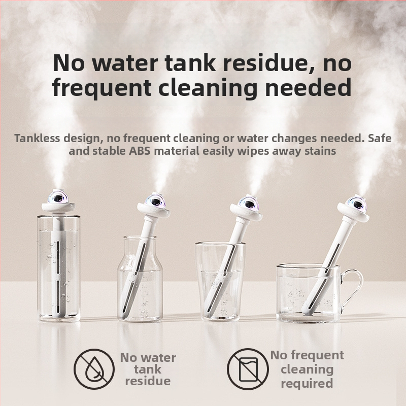 Domáci tichý stolný zvlhčovač – pokrytie 21–30 m², nádrž 1,0–2,5 L, 1 výstup hmly, hluk 36–45 dB, napájanie USB / suchá batéria / vstavaný zdroj