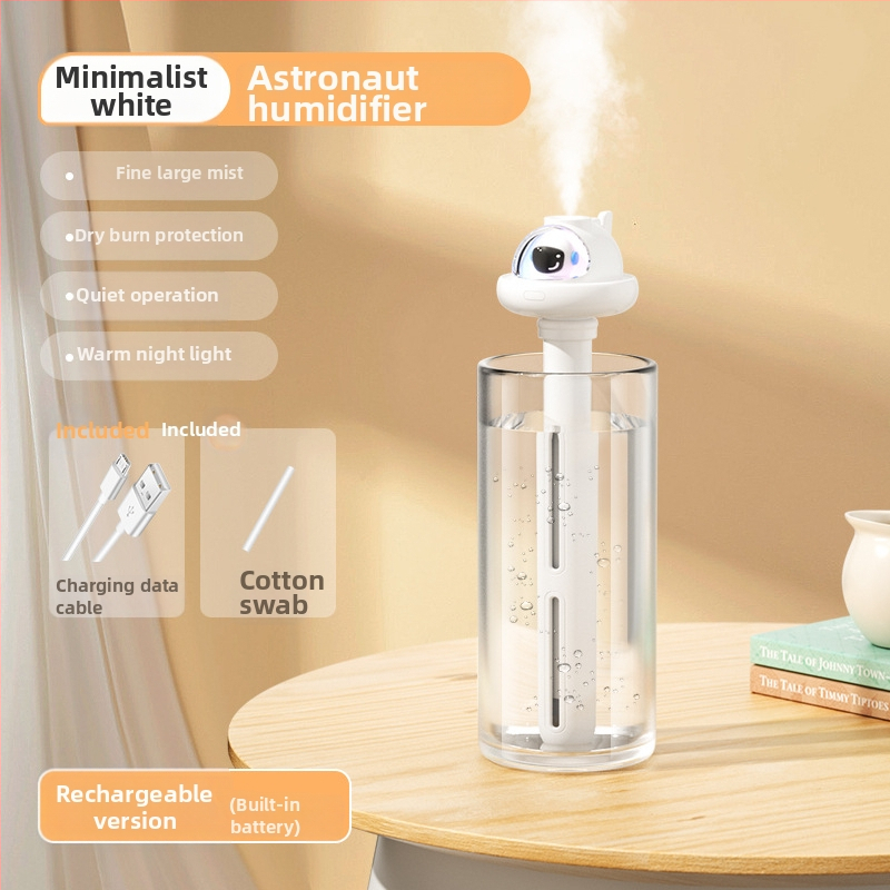 Domáci tichý stolný zvlhčovač – pokrytie 21–30 m², nádrž 1,0–2,5 L, 1 výstup hmly, hluk 36–45 dB, napájanie USB / suchá batéria / vstavaný zdroj