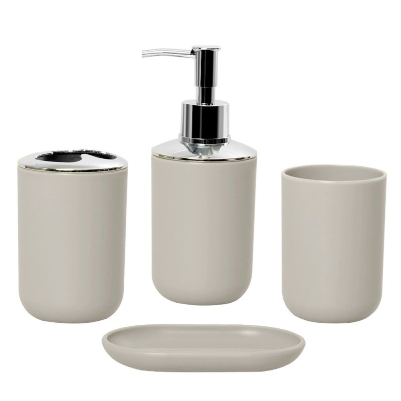 Plastični četverodijelni set za kupaonicu s čašom za ispiranje usta i dodacima za četkicu za zube – moguć tisak logotipa, pogodno kao dar