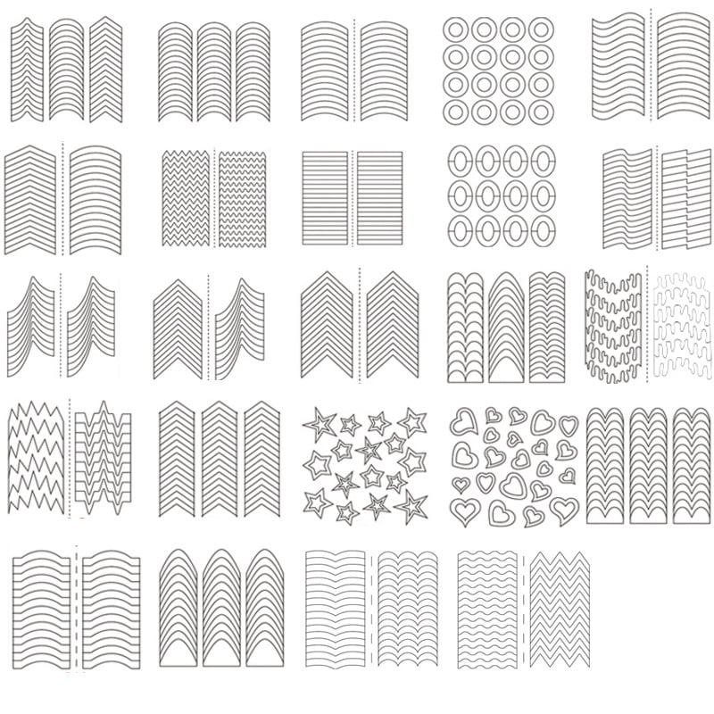 Σετ αυτοκόλλητων για τέχνη νυχιών: γαλλικό μανικιούρ, σχέδια με χαμόγελο και κυματιστές γραμμές; αυτοκόλλητα νυχιών τρία σε ένα, υλικό διοξείδιο του αργιλίου, βασική συσκευασία