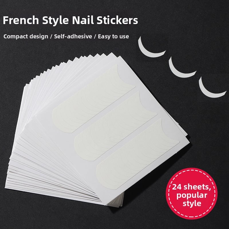 Σετ αυτοκόλλητων για τέχνη νυχιών: γαλλικό μανικιούρ, σχέδια με χαμόγελο και κυματιστές γραμμές; αυτοκόλλητα νυχιών τρία σε ένα, υλικό διοξείδιο του αργιλίου, βασική συσκευασία