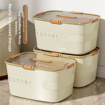 Cutie de depozitare cu capac și mâner; plastic PP 100% nou; impermeabilă și rezistentă la praf; capacitate mare; multifuncțională pentru haine, jucării și cărți; transport manual; imprimare logo disponibil