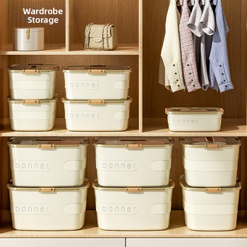 Cutie de depozitare cu capac și mâner; plastic PP 100% nou; impermeabilă și rezistentă la praf; capacitate mare; multifuncțională pentru haine, jucării și cărți; transport manual; imprimare logo disponibil