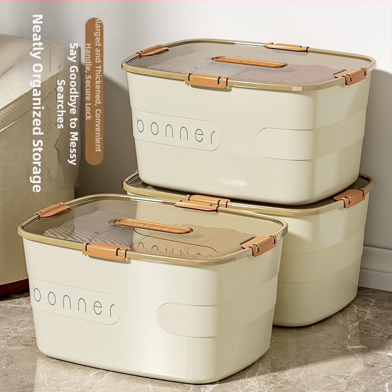 Cutie de depozitare cu capac și mâner; plastic PP 100% nou; impermeabilă și rezistentă la praf; capacitate mare; multifuncțională pentru haine, jucării și cărți; transport manual; imprimare logo disponibil