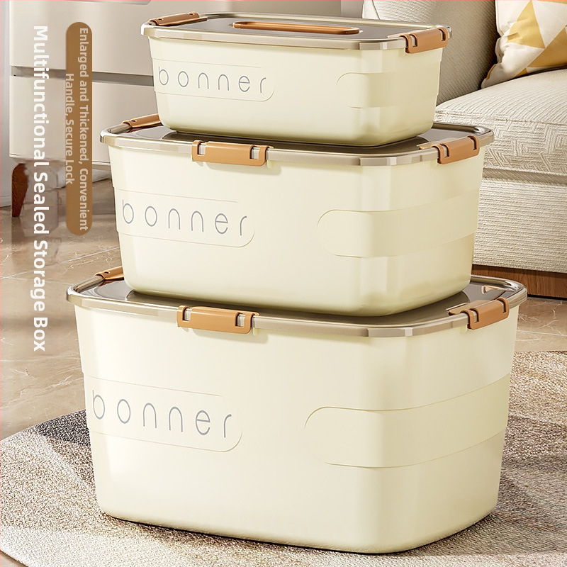 Cutie de depozitare cu capac și mâner; plastic PP 100% nou; impermeabilă și rezistentă la praf; capacitate mare; multifuncțională pentru haine, jucării și cărți; transport manual; imprimare logo disponibil