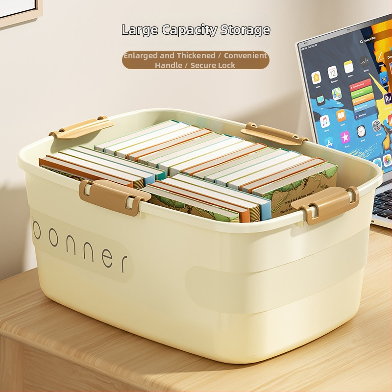 Cutie de depozitare cu capac și mâner; plastic PP 100% nou; impermeabilă și rezistentă la praf; capacitate mare; multifuncțională pentru haine, jucării și cărți; transport manual; imprimare logo disponibil