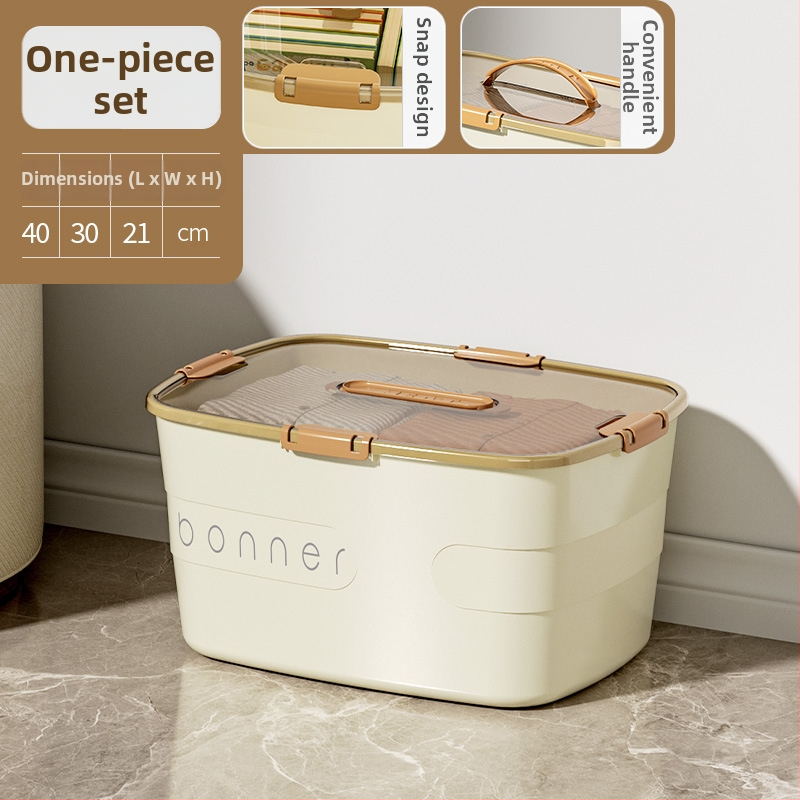 Cutie de depozitare cu capac și mâner; plastic PP 100% nou; impermeabilă și rezistentă la praf; capacitate mare; multifuncțională pentru haine, jucării și cărți; transport manual; imprimare logo disponibil