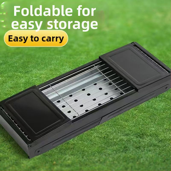 Prenosný vonkajší gril na uhlie – obdĺžnikový tvar, skladací s vyťahovacím šuflíkom, bez elektriny