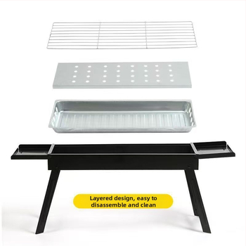 Prenosný vonkajší gril na uhlie – obdĺžnikový tvar, skladací s vyťahovacím šuflíkom, bez elektriny