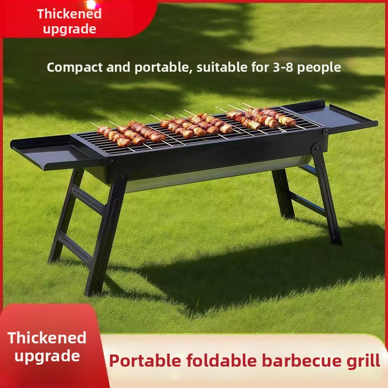 Prenosný vonkajší gril na uhlie – obdĺžnikový tvar, skladací s vyťahovacím šuflíkom, bez elektriny