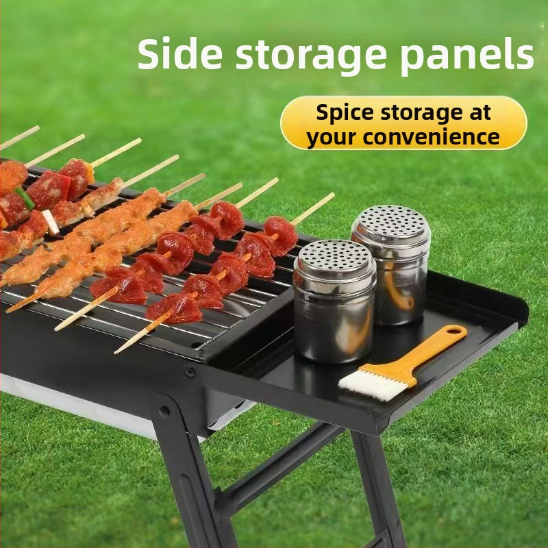 Prenosný vonkajší gril na uhlie – obdĺžnikový tvar, skladací s vyťahovacím šuflíkom, bez elektriny