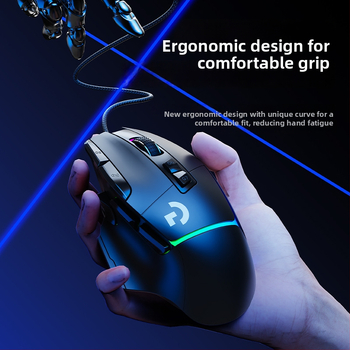 Mouse de gaming cu senzor optic 12000 DPI, 10 taste programabile, conexiune USB cablată, design ergonomic, macro-programabil.