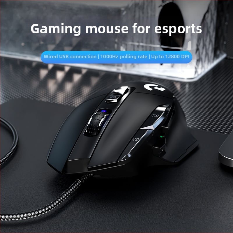 Mouse de gaming cu senzor optic 12000 DPI, 10 taste programabile, conexiune USB cablată, design ergonomic, macro-programabil.