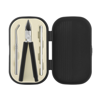 Σετ τριών τεμαχίων από ανοξείδωτο ατσάλι για νύχια με κεκλιμένη άκρη και προστασία από πιτσιλίσματα, περιλαμβάνει γυάλινη λίμα νυχιών