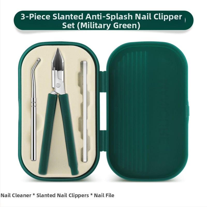 Σετ τριών τεμαχίων από ανοξείδωτο ατσάλι για νύχια με κεκλιμένη άκρη και προστασία από πιτσιλίσματα, περιλαμβάνει γυάλινη λίμα νυχιών