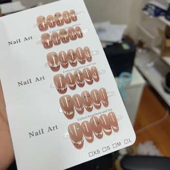 Χειροποίητα αυτοκόλλητα νύχια για κόλληση με εφέ ματιού γάτας, 3D μοτίβο κερασιού, γαλλικό σχέδιο