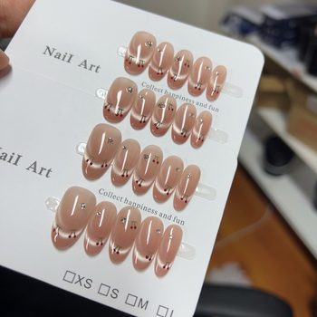 Χειροποίητα αυτοκόλλητα νύχια για κόλληση με εφέ ματιού γάτας, 3D μοτίβο κερασιού, γαλλικό σχέδιο