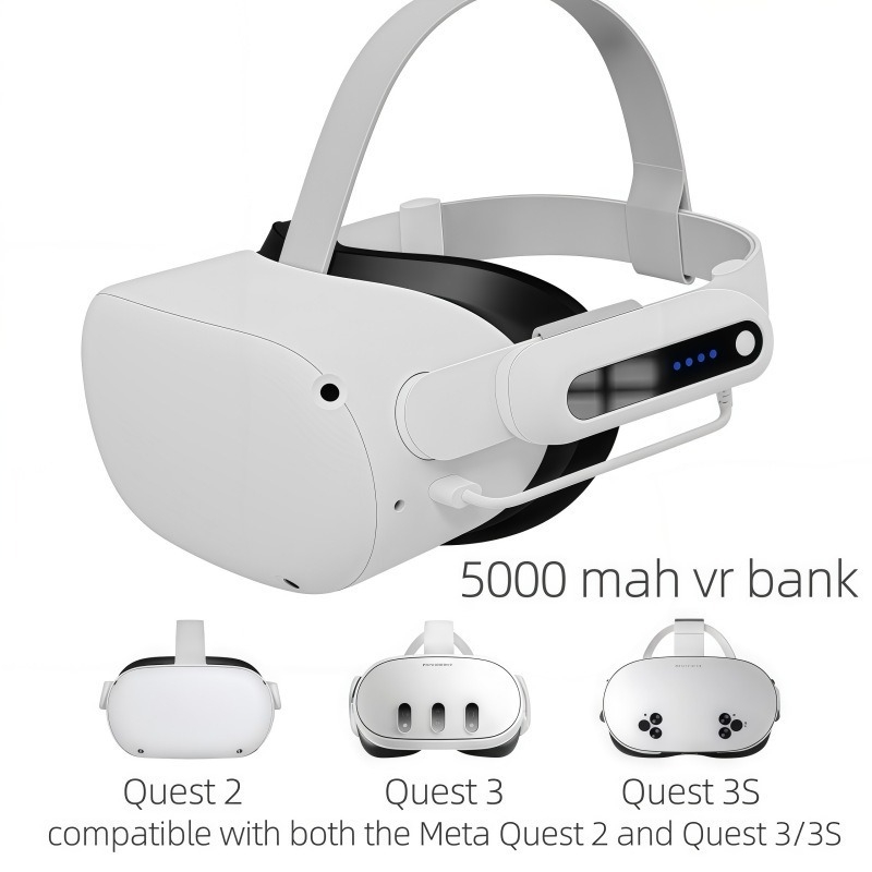 VR akkumulátorcsomag Meta Quest 2/3/3S és Pico 4 Ultra számára – 5000mAh USB-C hordozható töltő power bank szemüveghez (Plug & Play, Túltöltés elleni védelem, hordozható kialakítás)