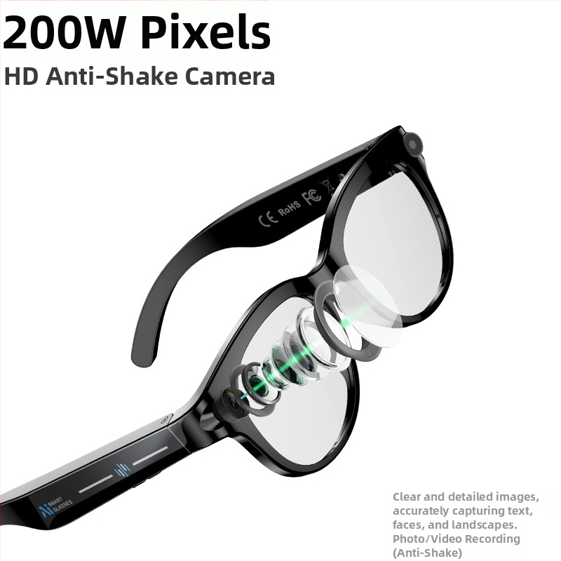 AI naočale s kamerom za prijevod, snimanje — 2MP, na glavi, kompatibilno s Android/iOS, zamjenjive leće