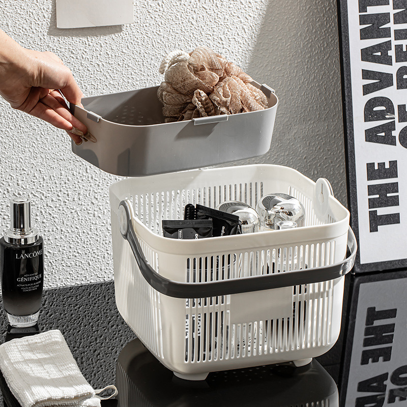 Φορητό καλάθι μπάνιου με διαχωρισμό στεγνό-υγρό για είδη περιποίησης | υλικό PP | κατάλληλο για ποικίλες χρήσεις