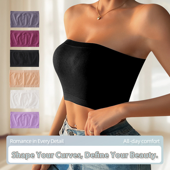 Top tubular fără bretele — material nylon, respirabil, fără cusături, spate frumos, cupă turnată ultrsubțire