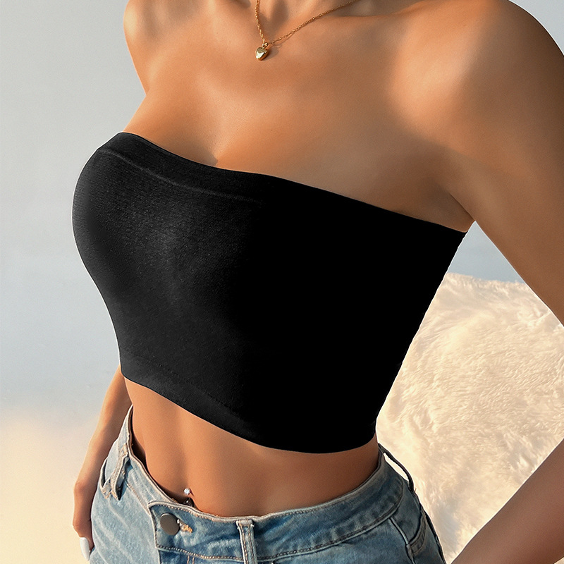 Top tubular fără bretele — material nylon, respirabil, fără cusături, spate frumos, cupă turnată ultrsubțire