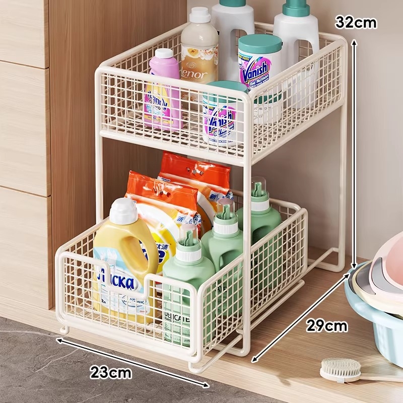 Mosdó alatti kihúzható tároló — minimalistikus 2-szintes fürdőszobai szervező, teherbírás 1 kgig, felület: sütőben sült festék