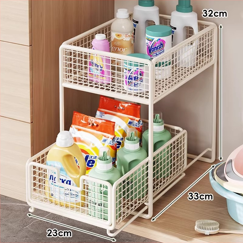 Výsuvný regál pod drezom — minimalistický 2-úrovňový organizér do kúpeľne, nosnosť až 1 kg, povrchová úprava: pečená farba