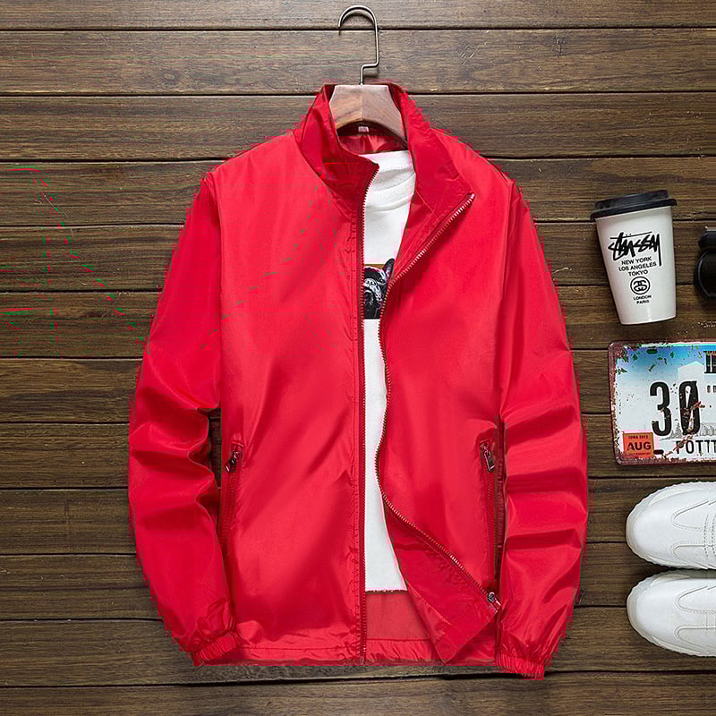 Geacă bărbătească în stil coreean, cu glugă, fermoar, guler înălțat, material: acetat 100%