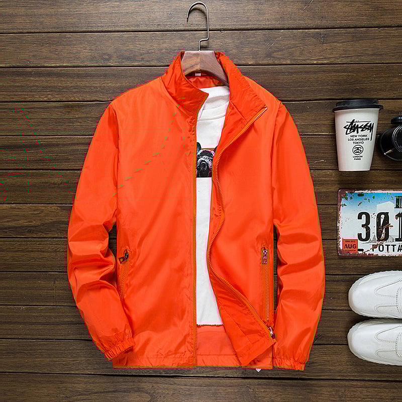 Geacă bărbătească în stil coreean, cu glugă, fermoar, guler înălțat, material: acetat 100%