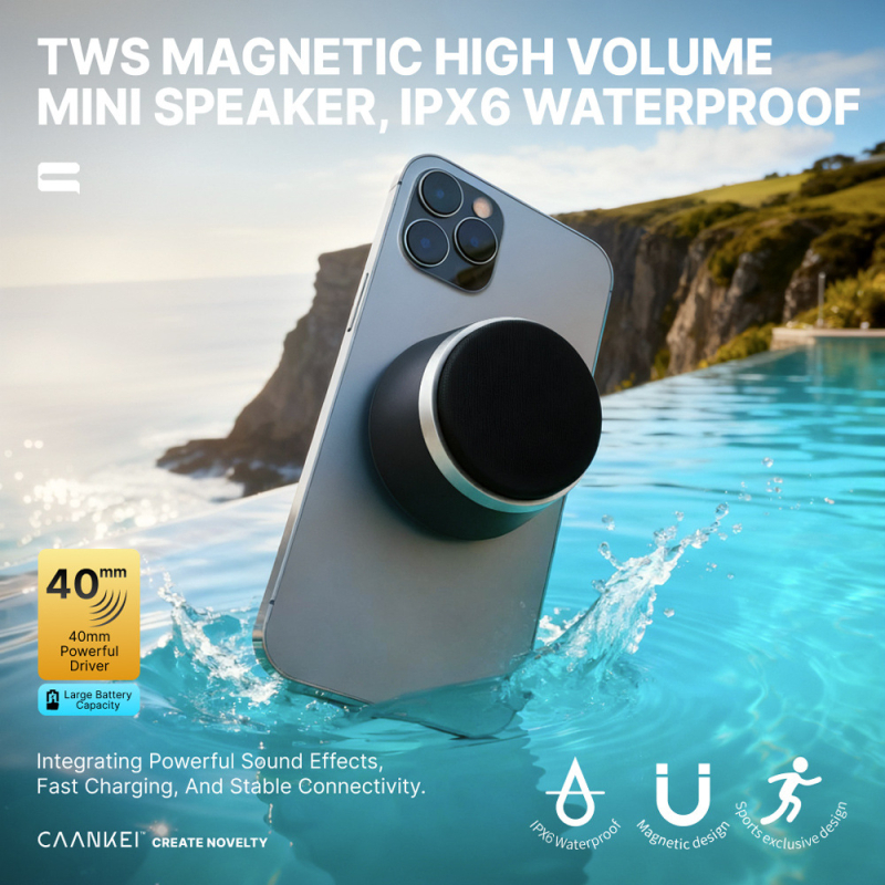 Bluetooth 5.3 mini stolni zvučnik s magnetnim nosačem za telefon, 3W, 100 Hz-20 kHz, IPX6, domet 10 m
