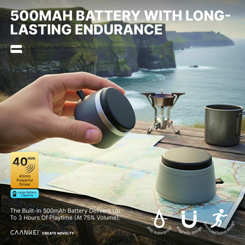 Bluetooth 5.3 mini stolni zvučnik s magnetnim nosačem za telefon, 3W, 100 Hz-20 kHz, IPX6, domet 10 m
